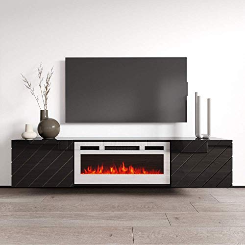 Meble Furniture Luxe WH-EF TV Stand with Electric Fireplace - Modern Rectangular TV Stand with Storage Cabinets - Media Entertainment Center Console Table for TV Up to 80