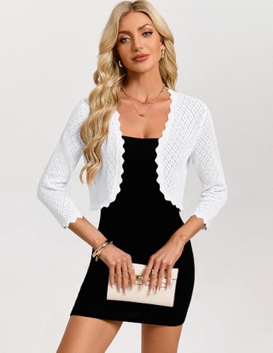 GRACE KARIN Cropped Cardigan for Women 3/4 Sleeve Bolero Shrug Summer White Cardigan for Women Dress Fashion Clothing(Bright White,M) — view 4