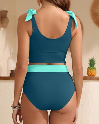 Image of Yonique Two Piece High Waisted Swimsuits - Women Tummy Control Bikini Modest Bathing Suit 2PC 2025