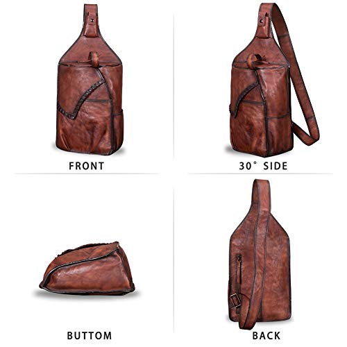 Genuine Leather Sling Bag For Men Vintage Handmade Crossbody Chest Bag Casual Daypack Hiking Backpack Motorcycle Pack (Coffee) #TOP2