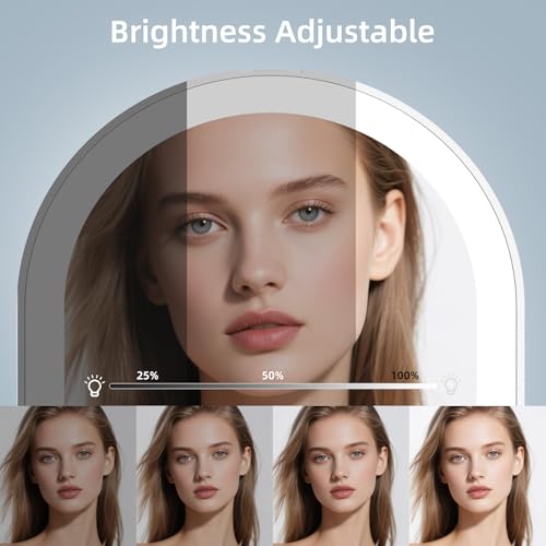 Image of FUNTOUCH Rechargeable Travel Makeup Mirror with Lights,Portable Lighted Compact Mirror with Small 10X Magnification,3 Color Lighting, Dimmable Touch Screen, Tabletop LED Folding Cosmetic Vanity Mirror