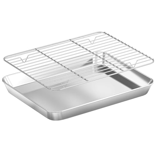 Bandeja De Horno Con Rejilla De Enfriamiento Bandeja Para Hornear Pequeña Acero Inoxidable Con Rejilla Enfriar 26,5*20,5*2,5cm Bandeja Parrilla Rejilla De Enfriamiento Para Hornear Asar La Parrilla