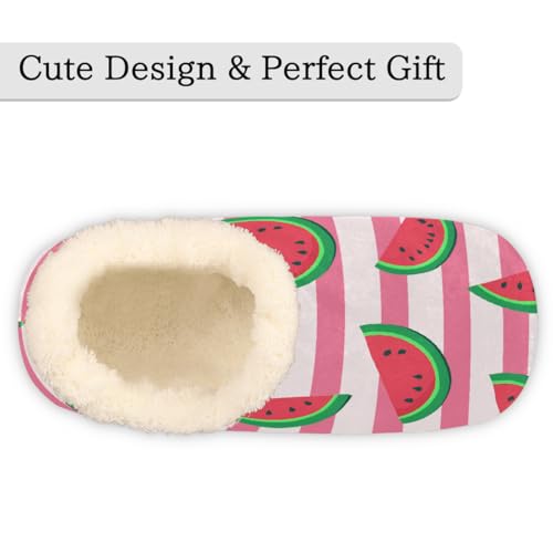 Watermelon Pink Stripes Pattern Slippers for Women Slipper Socks Soft Fuzzy House Slippers Shoes for Indoor Bedroom, Winter Cozy Christmas Gifts3