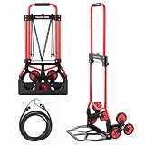 YEAUPE PRO Carrello Saliscale Pieghevole con Manico Telescopico, Ruote in Gomma, 2 Cinghie | Portata 50 kg per Traslochi, Giardino, Trasporto, Rosso - Sulle Scale