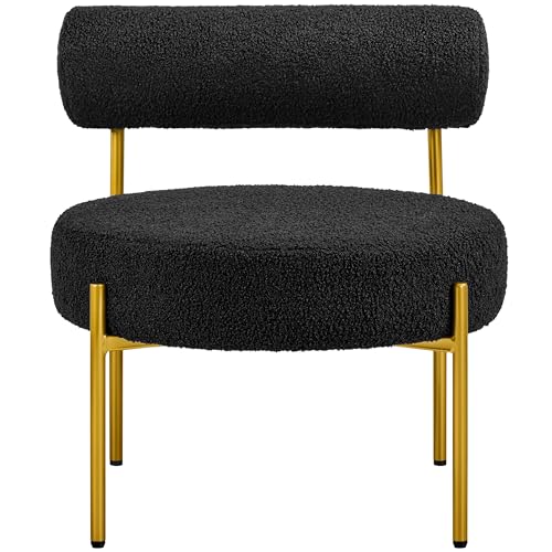 Topeakmart Modern Vanity Chair, Boucle Fabric Accent Chair with Gold Metal Legs for Living Room Makeup Room, Black