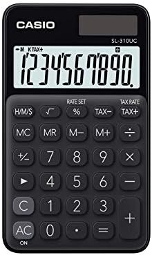 CASIO Kalkulator SL-310UC, 10-cyfrowy, modne kolory, obliczenie podatku, podział tysięczny, zasilanie energią słoneczną/na baterie
