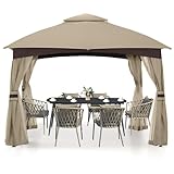 MASTERCANOPY Outdoor Patio Gazebo for Garden with Upgrade Steel Frame and Netting Walls (8x8,Khaki)