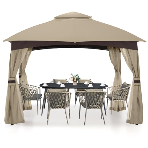 MASTERCANOPY Outdoor Patio Gazebo for Garden with Upgrade Steel Frame and Netting Walls (8x8,Khaki)