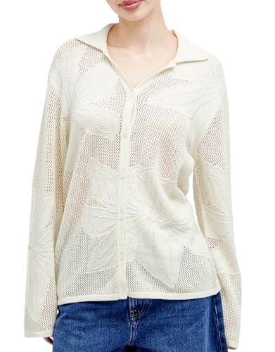 Image of Kedera Women's Crochet Cardigan Sweaters 2025 White Lightweight Shirt Casual Hollowed-Out Knit Sweater Tops