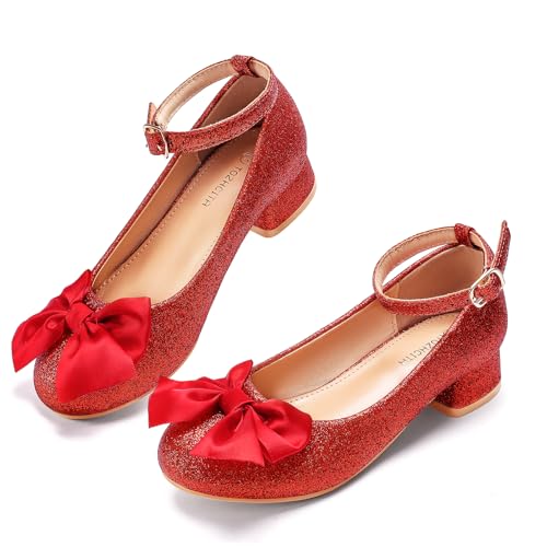 TOZHCITA Girls Dress Shoes Red Glitter Sparkly Xmas Heels for Toddler Little Girls Christmas Holiday Party Costume Shoes with Non-Slip Rubber Sole and Hook and Loop