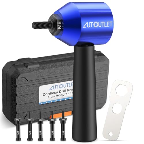 AUTOUTLET - AUTOUTLET Riveteuse pour écrous, adaptateur pour perceuse pour écrou rivet avec poignée pistolet rivetage pour tournevis et perceuse à batterie avec étui, 5 mandrins M3 M4 M5 M6 M8