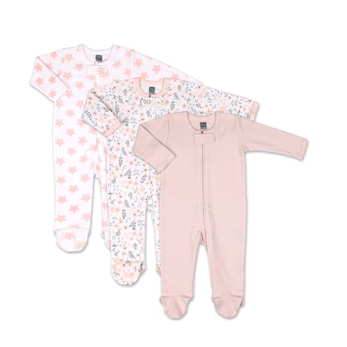 Image of The Peanutshell Baby Sleepers for Girls, Newborn to 9 Months Girl Footed Pajamas, Pink Floral Clothes for Babies