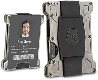 MNGARISTA Minimalist Wallet for Men, RFID Blocking Metal Wallet Holds 12 Cards, Slim Wallet with 1 Clear Window ID Badge Holder and Cash Strap, 1 Pack