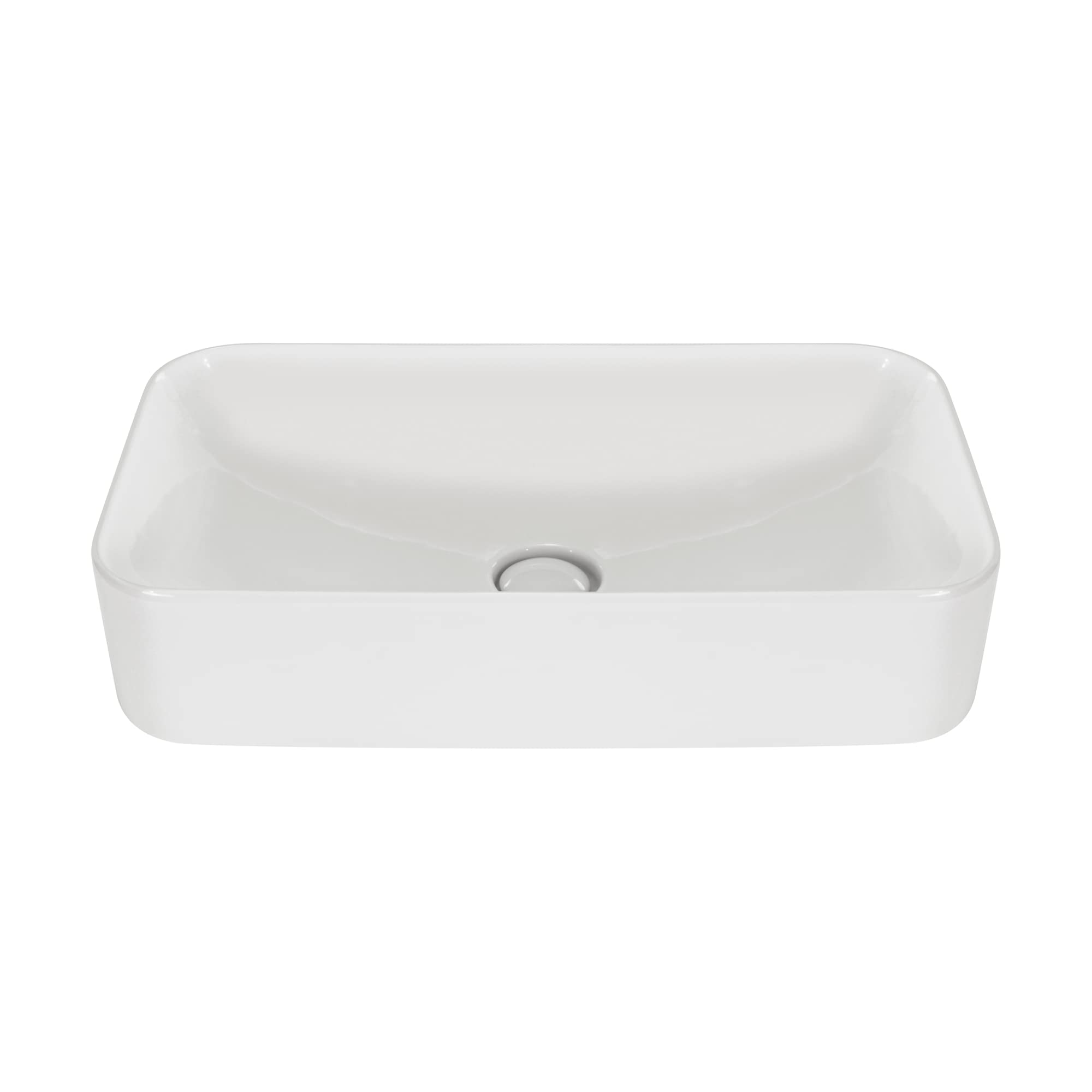 Lavabo sobre Encimera Rectangular en Ceramica Brillante CHIENTI | 60x35x13.5 cm | Incluye Tapon "Pop Up" con Valvula de Desague Click Clack | Sin Taladro Grifo | Color Blanco