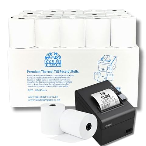 Double Dragon, 80 x 80 mm Rolka paragonowa termiczna Premium z papieru termicznego do drukarki EPOS, terminala POS, kasy fiskalnej [Opakowanie 20 sztuk]