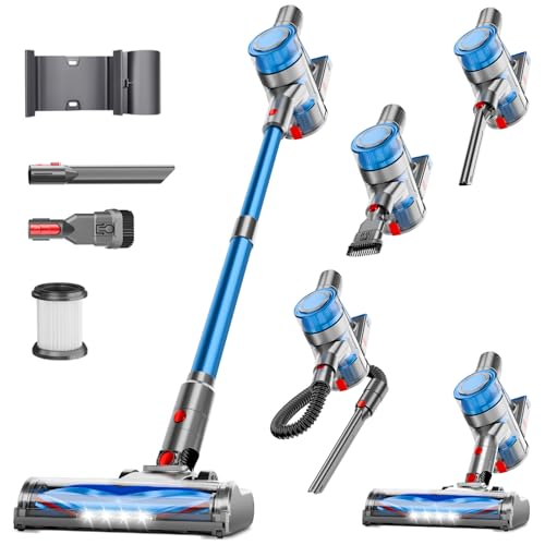 fenhua Cordless Vacuum Cleaner, Powerful Stick Vacuum Cleaner for Home with Rechargeable Battery, 6-in-1 Lightweight Handheld Vacuum, 45 Mins Runtime for Hardfloor & Carpets Pet Hair (Blue)