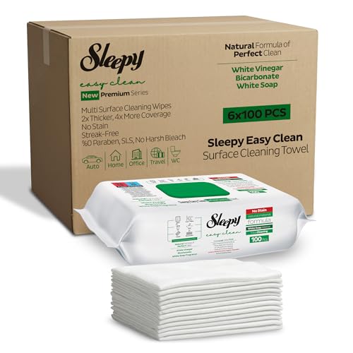 Image of Sleepy Easy Clean XL Multi Surface Cleaning Wipes (600 Count) - Natural Vinegar & Baking Soda Formula - Jumbo 8 inchx8 inch All Purpose Wet Wipes for Kitchen, Bathroom, Glass & Electronics - No Streak