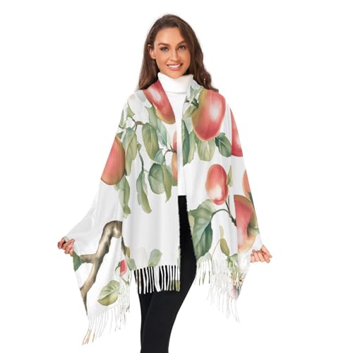 Apples and Apple Blossoms with Leaves Fashion Scarfs for Women Long Blanket Scarf Cashmere Feel Shawls Wraps with Fringe for Winter 6