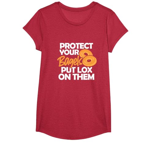Bagel Funny Protect Your Bagels Put Lox On Them T-Shirt, Girls, Red Heather, Small