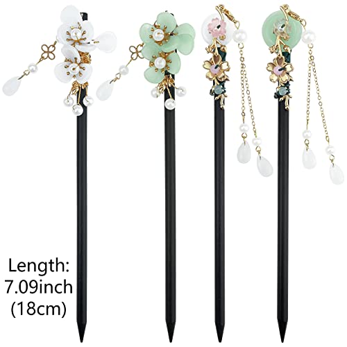 4 Pcs Japanese Chinese Hair Stick Retro Wooden Hairpin Flower Hair Chopsticks Vintage Hanfu Pins Headdress Classic Hair Fork for Long Hair Women - Thumbnail 2