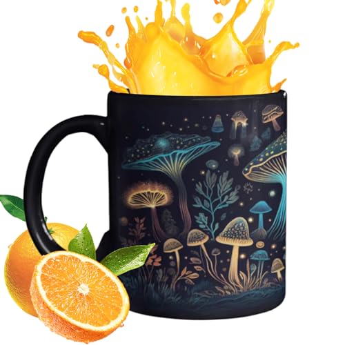 Tazza da tè a forma di fungo – Tazza in ceramica che cambia colore da 350 ml, tazza da caffè sensibile al calore, design con motivo a funghi, articolo da collezione divertente | Tazza da tè e caffè