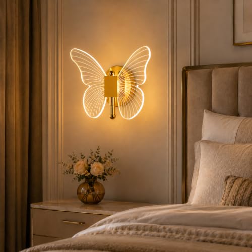 Image of One94Store Luxury Butterfly LED Wall Sconce | Premium Modern Wall Light for Bedroom, Bedside & Living Room | Elegant Decorative Indoor Wall Lamp | 3 Colour Mode | Contemporary Home Decor