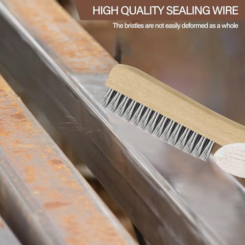 Image of Heavy Duty Stainless Steel Wire Brush, 1Pcs 10 inch | Curved Beechwood, Long Handle, Scratch Brush, For Rust, Metal, Paint, Welding, Automotive & Household Cleaning