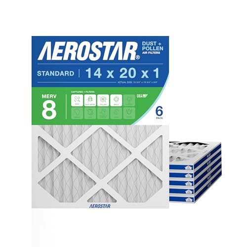 Aerostar 14x20x1 MERV 8 - 6 Count - High Efficiency Pleated HVAC, Furnace & Air Conditioner Filters - Removes Dust, Lint, Mold & Allergy-Causing Pollen