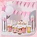 Sliner 50 Pcs 16 oz Coquette Disposable Plastic Cups with Straw for Party Supplies Bow Cups Birthday Wedding Bridal Engagement Party Drinkware Baby Shower Decoration (Pink Bow)