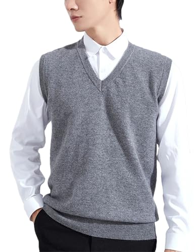 Men’S Classic V-Neck Cashmere Wool Sweater Vest Super Warm Sleeveless Knitted Pullover Tank Top