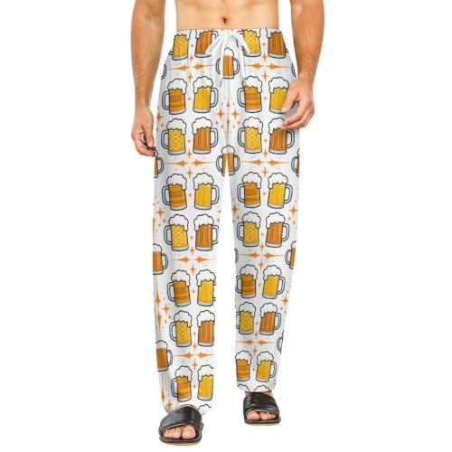 Couples Colored Beers Sketches Icon Set Drawstring Pajama Pants, Stretchy Nightwear Pants for Holiday, Premium Poly Spandex Cozy Home Trousers Large