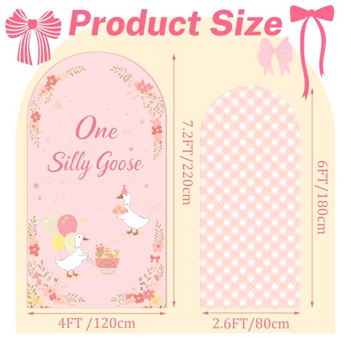 Boao Pink One Silly Goose Baby Shower Arch Backdrop Cover 2 Pack 7.2FT 6FT Spandex Stretchy Covers Backdrop for Goose 1st Birthday Party Duck Farm Barnyard Baby Shower Birthday Anniversary by Boao - Used condition - Image 2