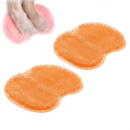 Shower Foot Scrubber Mat, Upgrade Silicone Shower Foot Scrubber Mat Slip Suction Cups Foots Scrubbers, Foots Back Scrubbers Exfoliating Bath Wash Pad Back Washer for Men and Women (Yellow 2 Pcs)