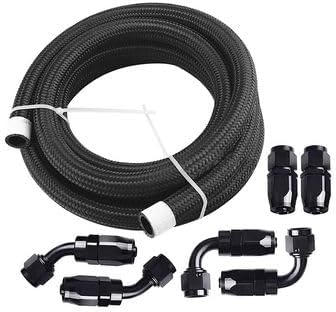 Aftermarket 10FT AN-6 Nylon Steel Braided Oil Fuel Line Hose End Fitting Adaptor Kit