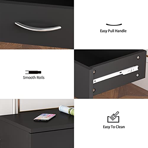 Kingwolfox Wood Simple MDF 4-Drawer Dresser, Modern Chest with Wide Storage Space Functional Organizer with Solid Wood Frame , Suitable for The Bedroom, Living Room, Kid’s Room (Black)