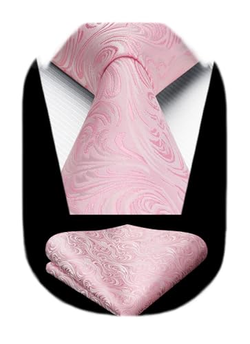 Image of HISDERN Extra Long Ties for Men Classic Floral Tie and Pocket Square Elegant Silk Necktie Handkerchief Set Wedding Party