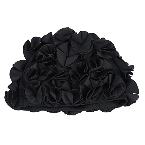 Tiiyee Gorro de baño Flores Vintage, Gorros Natacion Pétalos Sombrero Elegante para Mujer y Muchaschas Natación Elástico Ajustable con Diseño Pétalo Vintage natación Cabello Largo Mantener(Negro)