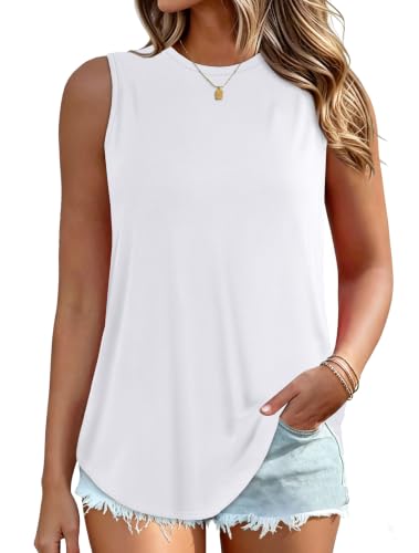 rosemia Womens Tank Tops Sleeveless High Neck T Shirt Loose Fit Tunic Blouses