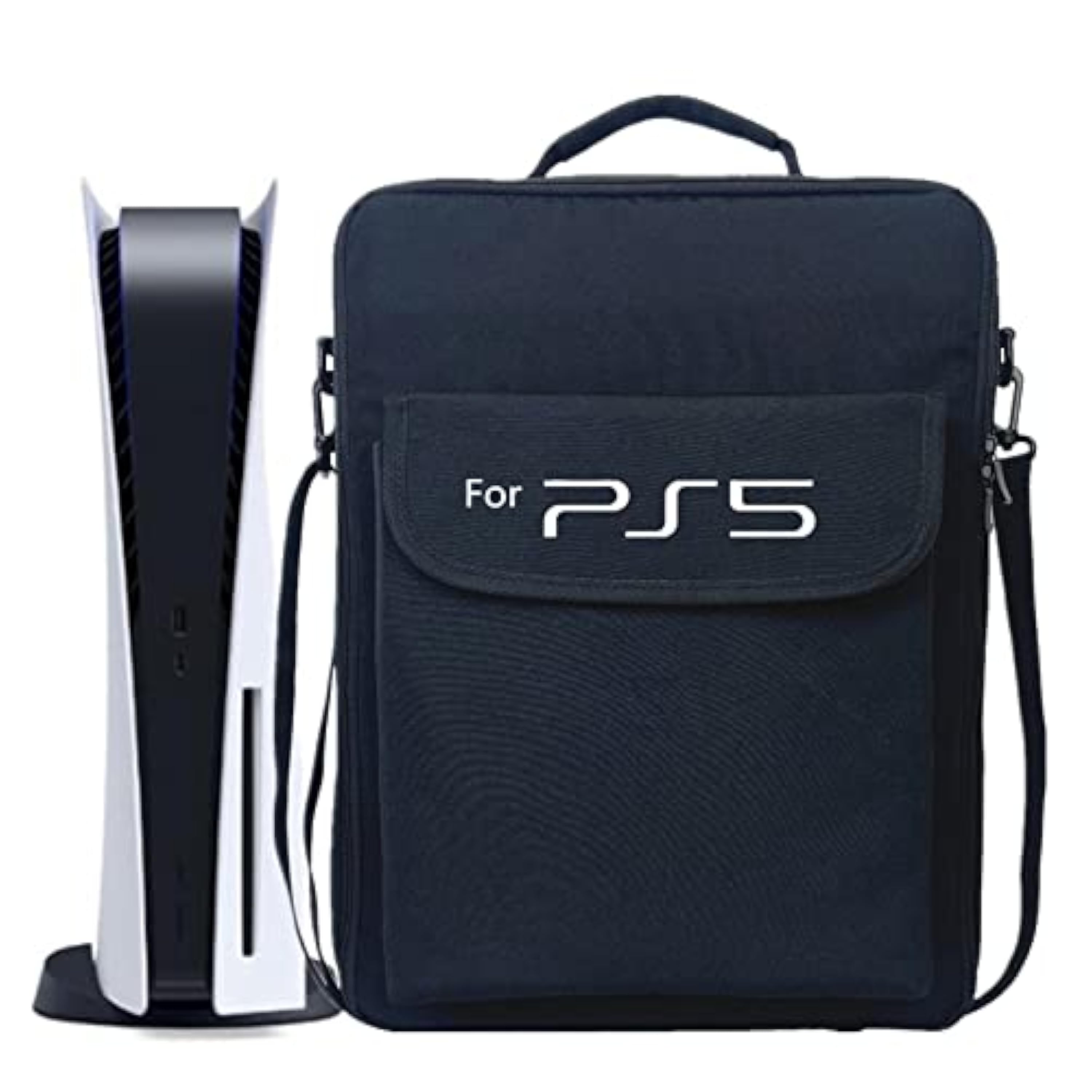 Mochila para consola PS5 Bolsa de almacenamiento PS5 de gran capacidad Estuche de transporte Compatible con monitor, auriculares, juegos, cargador y accesorios, Negro, regular