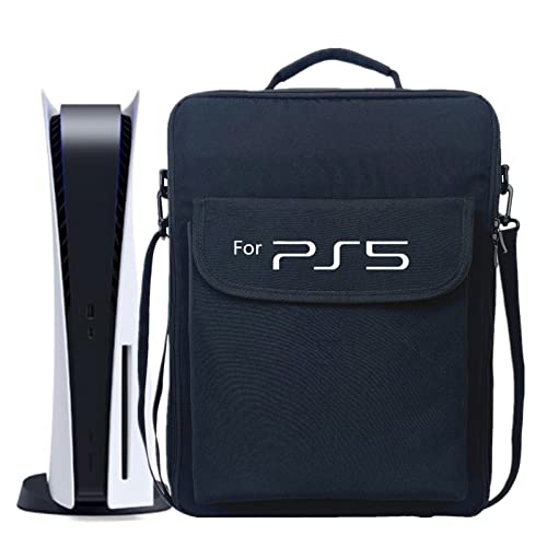 Mochila para consola PS5 Bolsa de almacenamiento PS5 de gran capacidad Estuche de transporte Compatible con monitor, auriculares, juegos, cargador y accesorios, Negro, regular