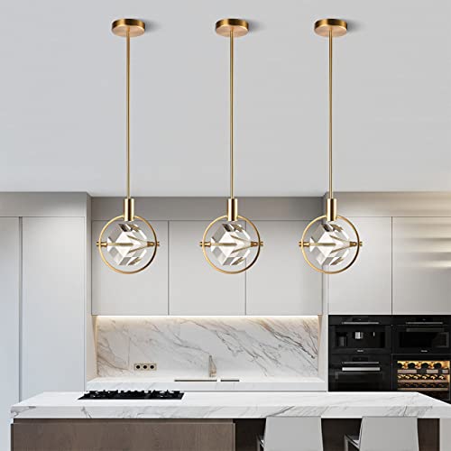 Camastar Crystal Pendant Light Fixture, Modern Dimmable Pendant Kitchen Island Light, Matte Brass Small Chandelier Hanging Lighting with Cube Pendant for Dining Room Bedroom Bathroom by Camastar - Used condition - Image 4