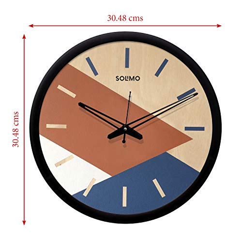 Image of Amazon Brand - Solimo 12-Inch Contemporary Plastic & Glass Wall Clock - Designer (Silent Movement, Black Frame), Analog