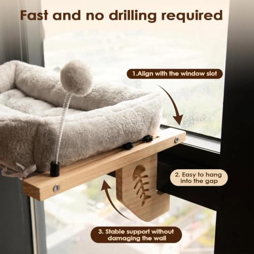 Cama de ventana para gatos y espacio de descanso con cojín lavable 6