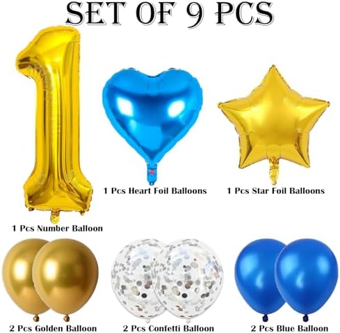 Rozi Decoration First Birthday Decoration Items Set of 9 Pcs | Happy 1st Anniversary Decoration Kit | 1 Number Foil Balloon | 1st Birthday Decoration Kit, Multicolor