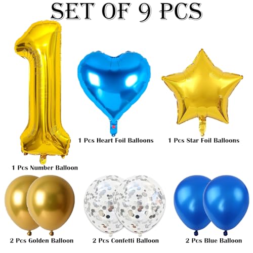 Rozi Decoration First Birthday Decoration Items Set of 9 Pcs | Happy 1st Anniversary Decoration Kit | 1 Number Foil Balloon | 1st Birthday Decoration Kit, Multicolor