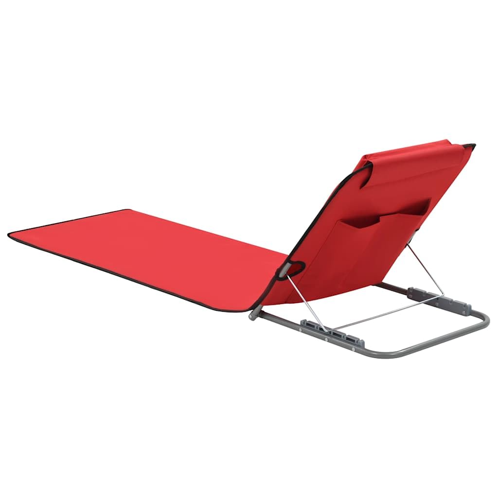 Tomostar Lot de 2 Tapis de Plage, Chaise Longue Pliante Bain de Soleil Inclinable Transat de Plage 2 pcs Acier et Tissu Rouge