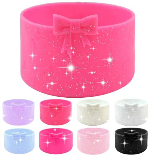 Hpebl Bows Water Bottle Boot for Stanley Cup Accessories, Glitter Rose