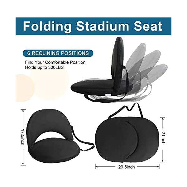 AZOD Stadium Seats Cushion for Bleachers with Strong Back Support, Folding Bleacher Seat with Lightweight,6 Reclining Positions, Multifunctional Floor Chair for Indoor or Outdoor Portable Seat - Image 3