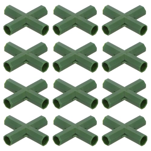 M METERXITY 12 Pièces 11mm Connecteurs de Construction de Cadre de Serre, Raccord de Tuyau Plat 4 Voies pour Treillis de Raisin/Abri de Soleil/Piquets de Jardinage, Accessoires de Serre [Vert]