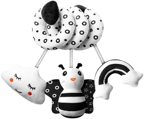 Aolso Kinderwagen Spielzeug, Baby Activity-Spirale Kette, schwarz-weißes Spielzeug, Baby-Hängespielzeug, Stoff-Spirale zum Greifen und Fühlen Mit Glocke Spielzeug (Biene)
